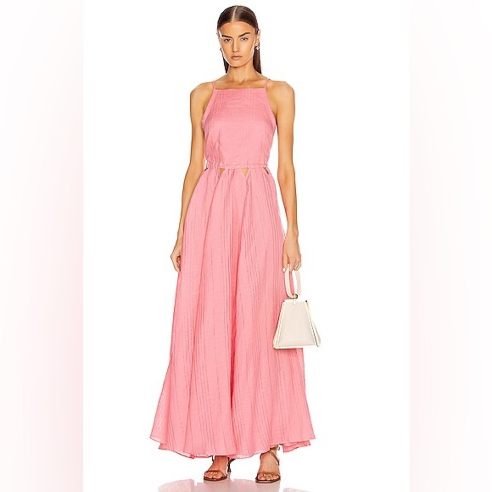 cult gaia Bella Pink Halter Maxi Dress with Waist Cutouts